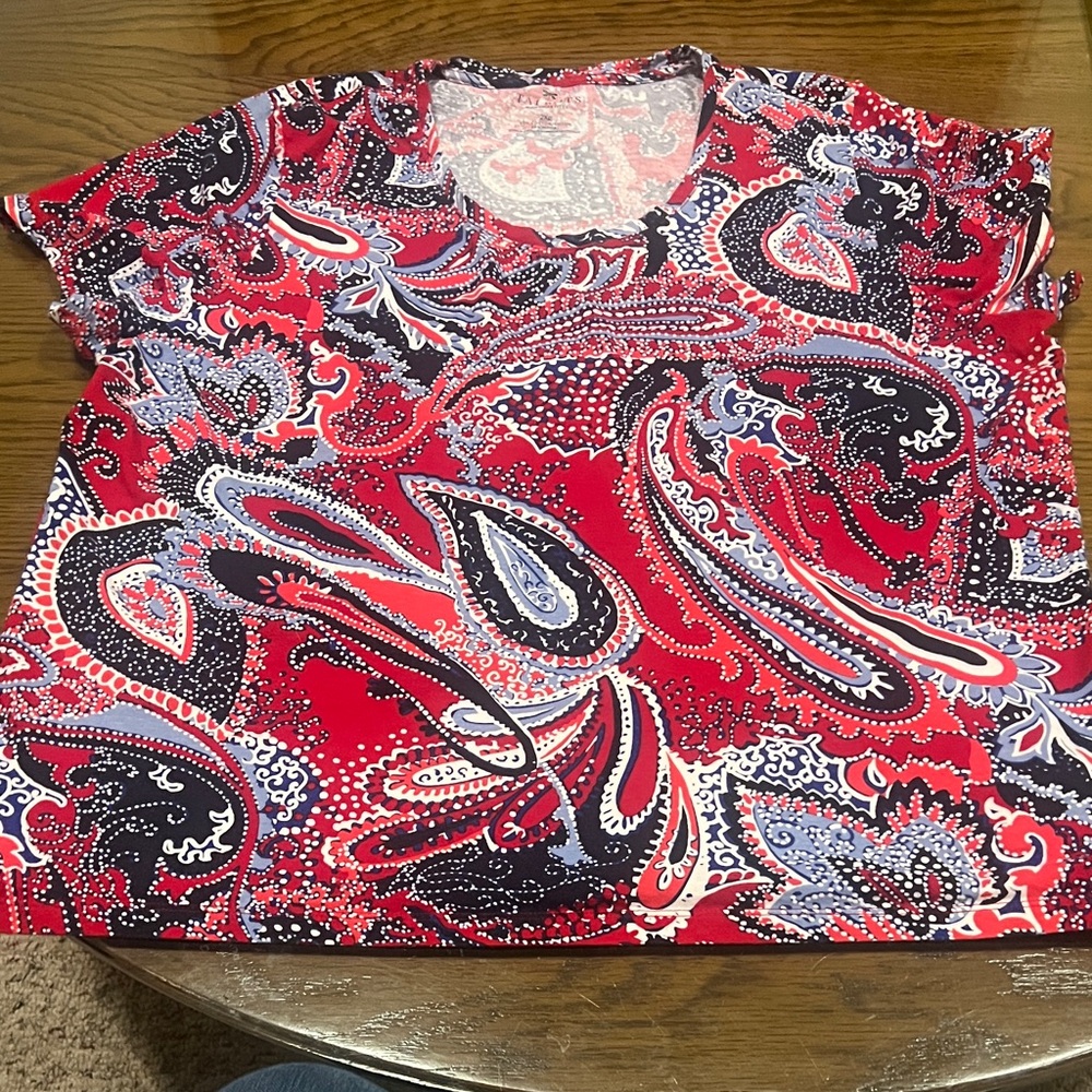 Talbots Red and Blue Paisley V-Neck Top